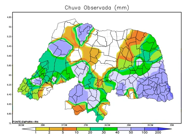 Chuvas chegam a 105 mm em 24 horas no RN e atingem todas as regiões do estado